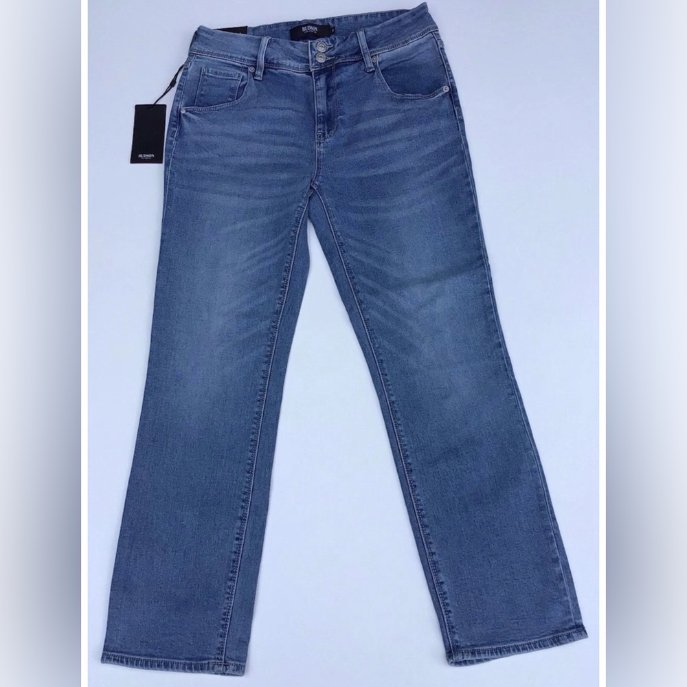 Hudson Women’s 6 Icy Blue Mid-Rise Straight Leg Jeans Flap Pockets Casual Denim